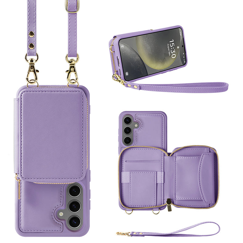 For Samsung Galaxy S24+ Case Leather +TPU Phone Purse Crossbody Zipper Cover For Samsung Galaxy S24+ Case Leather +TPU Phone Purse Crossbody Zipper Cover